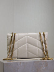 YSL 25S LOULOU PUFFER MINI 23 IN BLANC VINTAGE CALFSKIN GOLD HARDWARE