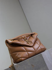 YSL 25S LOULOU PUFFER MM 29 IN CARAMEL CALFSKIN GOLD HARDWRE