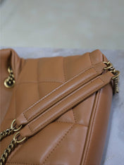 YSL 25S LOULOU PUFFER MINI 23 IN CARAMEL CALFSKIN GOLD HARDWARE