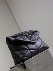 YSL 25S LOULOU PUFFER MM 29 IN BLACK CALFSKIN BLACK HARDWRE