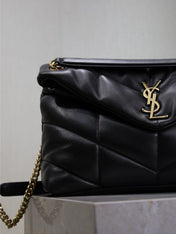 YSL 25S LOULOU PUFFER GM 35 IN BLACK CALFSKIN GOLD HARDWRE