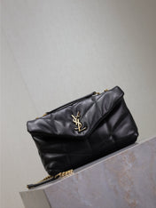 YSL 25S LOULOU PUFFER MINI 23 IN BLACK CALFSKIN GOLD HARDWRE