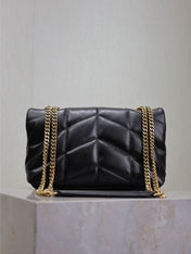 YSL 25S LOULOU PUFFER MINI 23 IN BLACK CALFSKIN GOLD HARDWRE