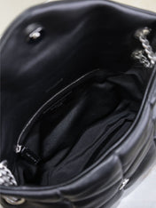 YSL 25S LOULOU PUFFER MM 29 IN BLACK CALFSKIN SILVER HARDWRE
