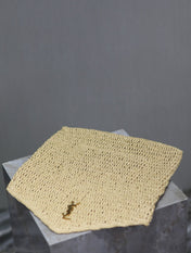 YSL 25S CASSANDRE LARGE ENVELOPE POUCH 29 IN NATURAL RAFFIA GOLD HARDWARE