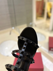 VALENTINO 26S ROCKSTUD CAGED HEELED SANDALS 60 MM IN BLACK SMOOTH CALFSKIN