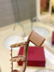 VALENTINO 26S ROCKSTUD CAGED HEELED SANDALS 60 MM IN NUDE PATENT CALFSKIN