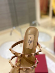 VALENTINO 26S ROCKSTUD CAGED HEELED SANDALS 60 MM IN NUDE PATENT CALFSKIN