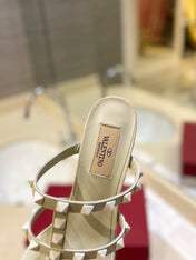 VALENTINO 26S ROCKSTUD CAGED HEELED SANDALS 60 MM IN CREAM WHITE CALFSKIN