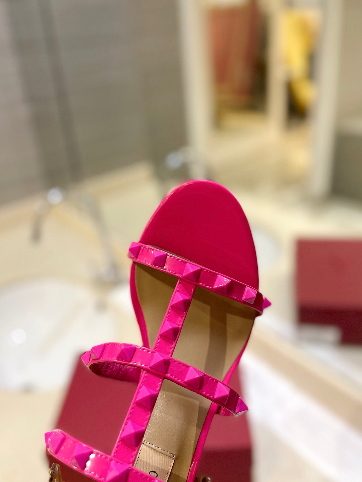 VALENTINO 26S ROCKSTUD CAGED HEELED SANDALS 60 MM IN PINK CALFSKIN