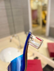 HIGH MULE 60MM IN COBALT BLUE SHEEPSKIN AND TRANSPARENT PVC