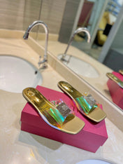 VALENTINO 26S FLAT SLIDES IN GOLD LAMBSKIN WITH CRYSTAL STYLE 3