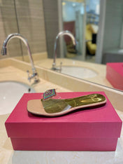 VALENTINO 26S FLAT SLIDES IN NUDE MIX GOLD LAMBSKIN WITH CRYSTAL
