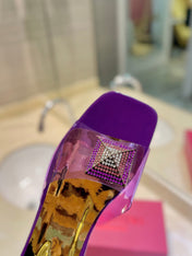 VALENTINO 26S FLAT SLIDES IN PURPLE MIX GOLD LAMBSKIN WITH CRYSTAL