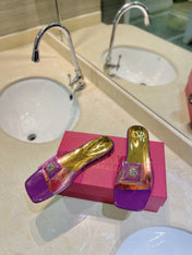 VALENTINO 26S FLAT SLIDES IN PURPLE MIX GOLD LAMBSKIN WITH CRYSTAL