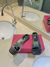 VALENTINO 26S FLAT SLIDES IN BLACK LAMBSKIN WITH CRYSTAL STYLE 2
