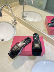 VALENTINO 26S FLAT SLIDES IN BLACK LAMBSKIN WITH CRYSTAL STYLE 1
