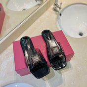 VALENTINO 26S FLAT SLIDES IN BLACK LAMBSKIN WITH CRYSTAL STYLE 1