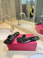 VALENTINO 26S FLAT SLIDES IN BLACK LAMBSKIN WITH CRYSTAL