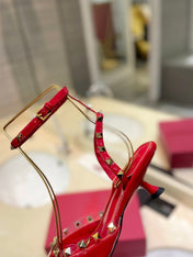 ROCKSTUD SLINGBACK IN CHERRY RED CALFSKIN 50MM