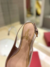 VALENTINO 26S POINTED TOE FLAT SLINGBACKS IN BEIGE CALFSKIN