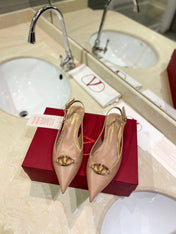 VALENTINO 26S POINTED TOE FLAT SLINGBACKS IN NUDE CALFSKIN