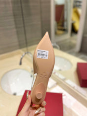 VALENTINO 26S POINTED TOE FLAT SLINGBACKS IN NUDE CALFSKIN