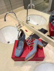 VALENTINO 26S ANKLE STRAP PUMPS 60 MM IN PASTEL BLUE PATENT CALFSKIN