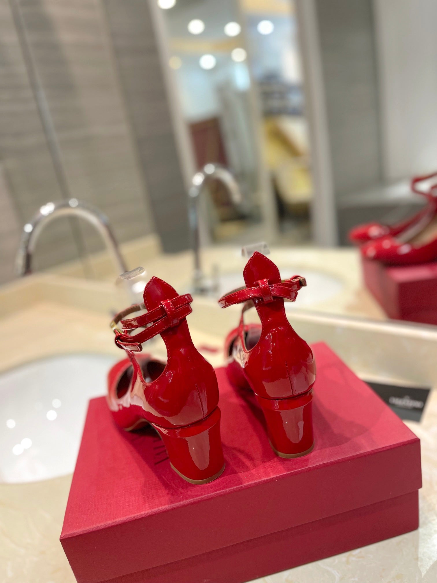 VALENTINO 26S ANKLE STRAP PUMPS 60 MM IN RED PATENT CALFSKIN