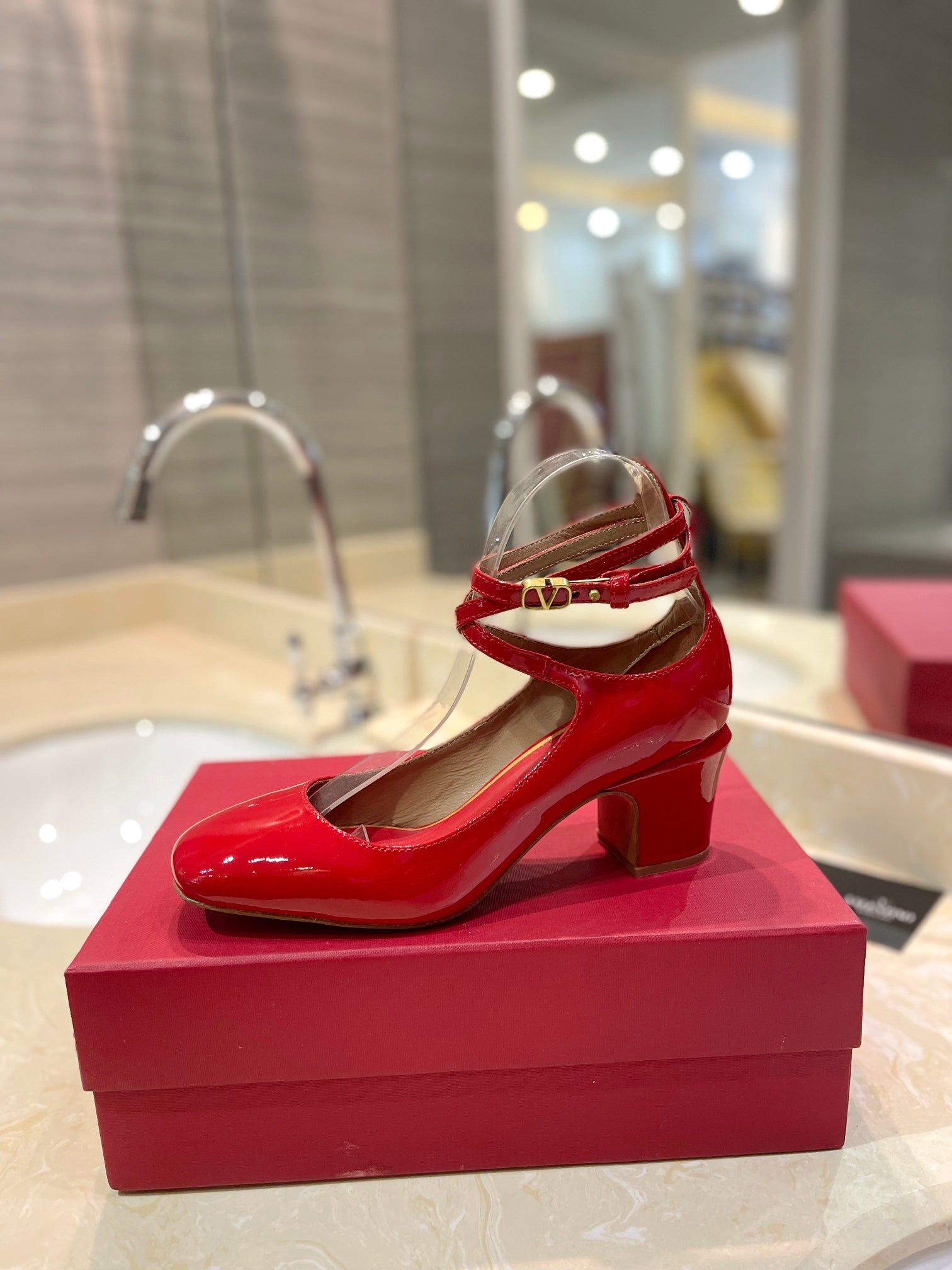 VALENTINO 26S ANKLE STRAP PUMPS 60 MM IN RED PATENT CALFSKIN