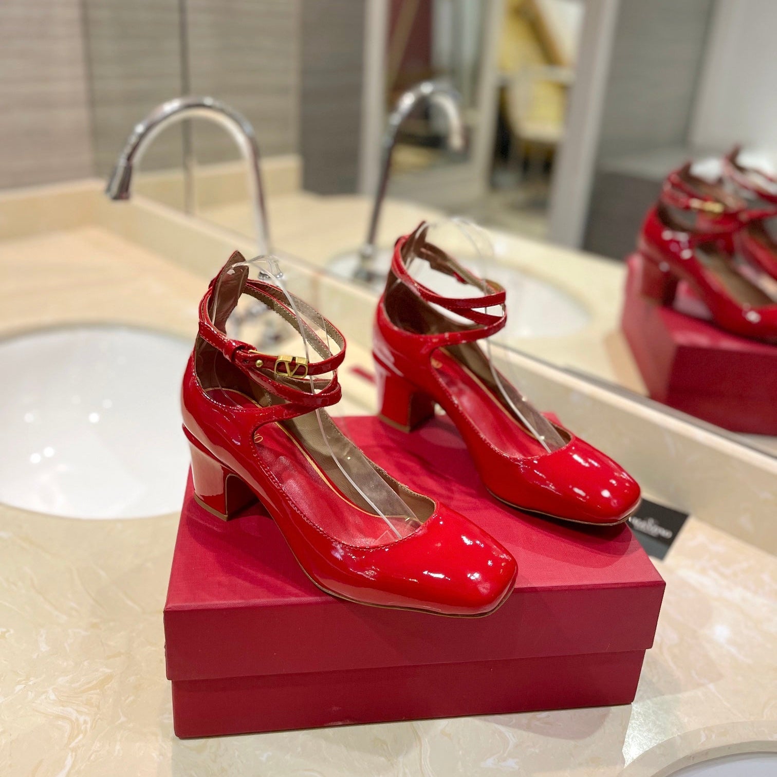 VALENTINO 26S ANKLE STRAP PUMPS 60 MM IN RED PATENT CALFSKIN