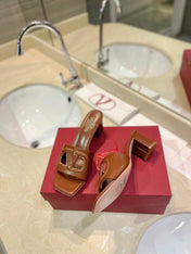 VALENTINO 26S BLOCK-HEEL SANDALS 65 MM IN BROWN CALFSKIN WITH LOGO