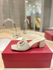 VALENTINO 26S BLOCK-HEEL SANDALS 65 MM IN CREAM WHITE CALFSKIN WITH LOGO