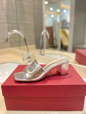 VALENTINO 26S BLOCK-HEEL SANDALS 65 MM IN SILVER CALFSKIN WITH LOGO