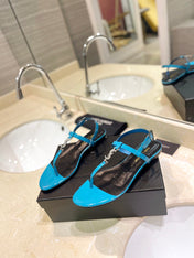 SL CASSANDRA SANDALS CERULEAN POLISHED CALFSKIN