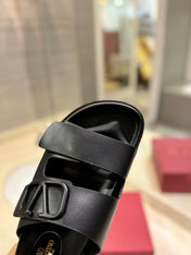 VALENTINO 26S FOOTBED SANDALS IN BLACK CALFSKIN