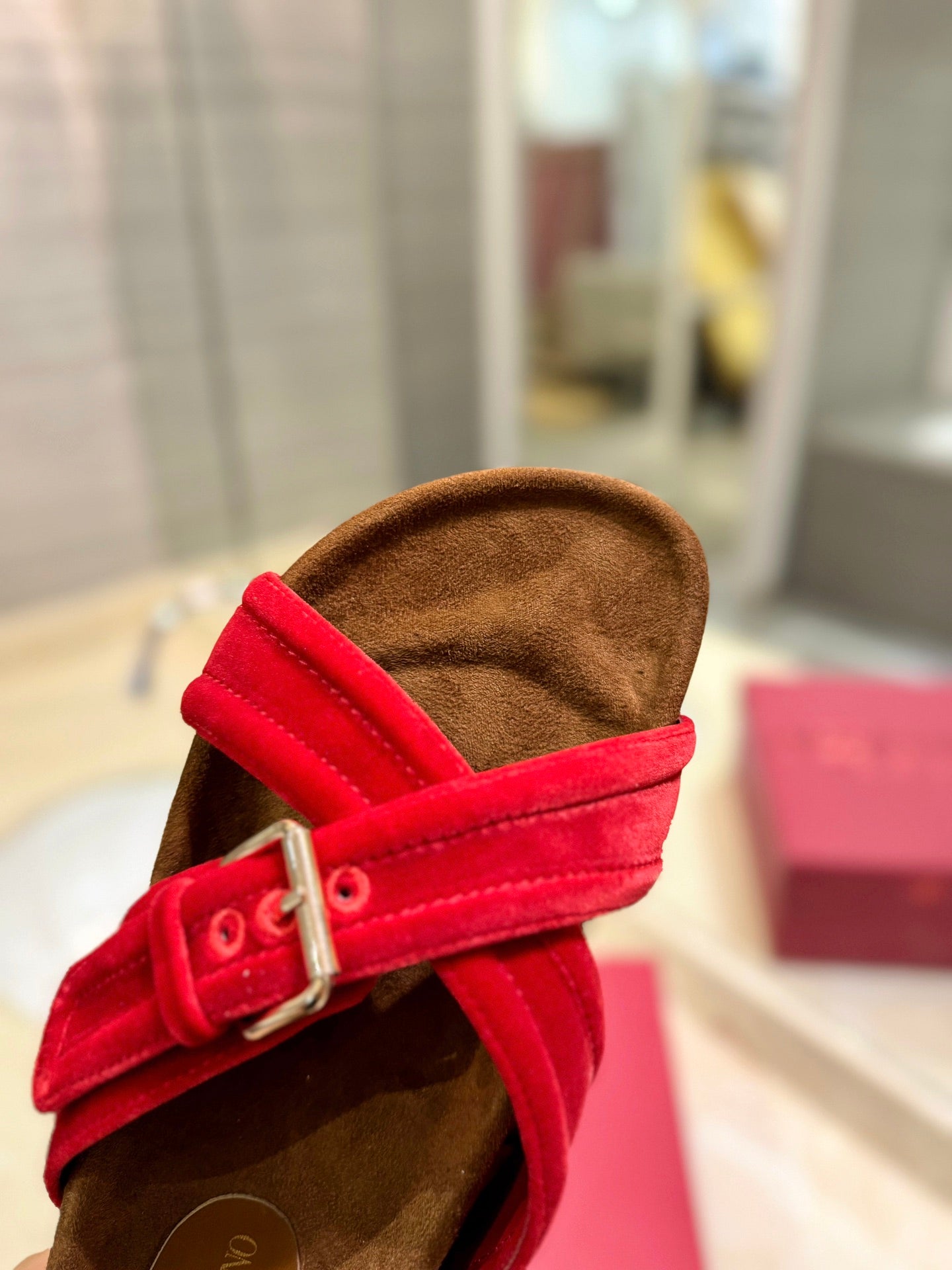 VALENTINO 26S CROSS STRAP SANDALS IN RED VELVET MIX BROWN SUEDE
