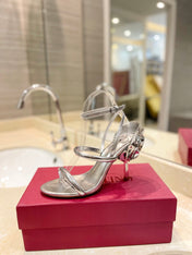 HIGH HEEL SANDAL 10 CM IN SILVER CALFSKIN