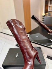 CLASSIC HIGH KNEE BOOTS IN BURGUNDY RED CALFSKIN