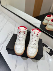 MID-TOP SNEAKERS IN WHITE AND RED TRIM PERFORATED LAMBSKIN