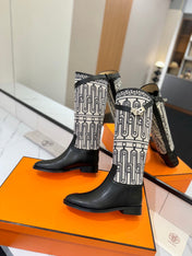 JUMPING BOOT 2 CM IN BLACK CALFSKIN AND BLACK MIX WHITE FABRIC
