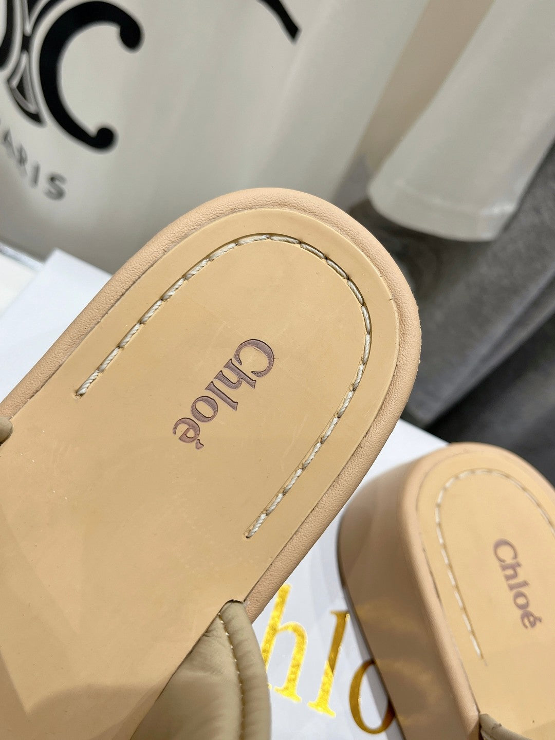 CHLOÉ MILA PLATFORM 5 CM IN OYSTER GREY NYLON WITH EMBROIDERED LOGO