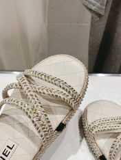WOVEN STRAP SLIPPERS IN WHITE LAMBSKIN