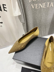 SL NOUR LEOPARD POINT TOE BALLET MUSTARD CRYSTAL SATIN