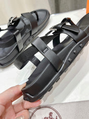 SANDAL BRAIDED 30 BLACK CALFSKIN