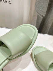 FENDI BAGUETTE MEDIUM-HEEL SANDALS 45 MM IN GREEN MINT CALFSKIN