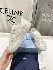 PRA PRINTED COTTON SNEAKERS WHITE AND BEIGE CANVAS
