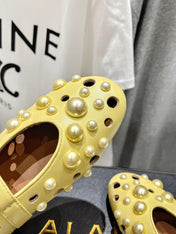 ALAIA PEARL MARY JANE SHOES IN YELLOW CORN LAMBSKIN