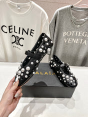 ALAIA PEARL MARY JANE SHOES BLACK MIX WHITE LAMBSKIN