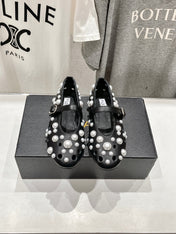 ALAIA PEARL MARY JANE SHOES BLACK MIX WHITE LAMBSKIN
